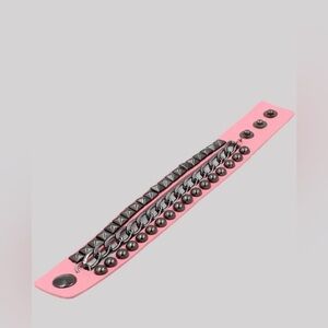 3/$12 RO ROX PUNK STUD CHAIN FAUX LEATHER CUFF BRACELET IN PINK